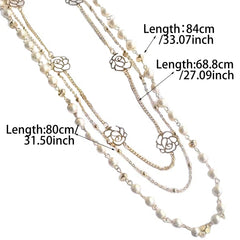 Dospita Korean Version New Sweater Chain Long Pearl Tassel Five-leaf Flower Necklace Fashion Accessories