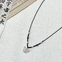 Dospita  -  Peace Buckle Pendant Necklace Hollow Jade Charms Necklace Chinese Style Clavicle Chain Leather Rope Sweater Necklace