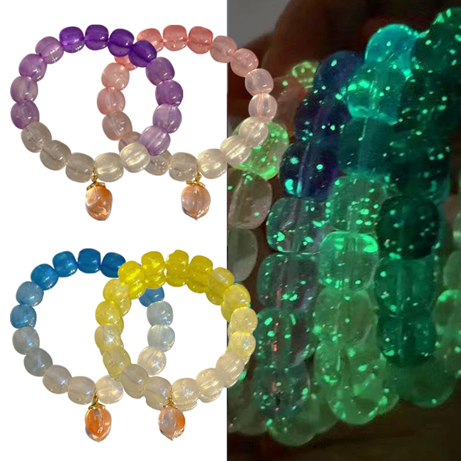 Dospita 4Pcs/Set Crystal Bracelets For Women Girls Plastic Beads Bracelets Purple Pink Yellow Blue Series Crystal Fashion Jewelry