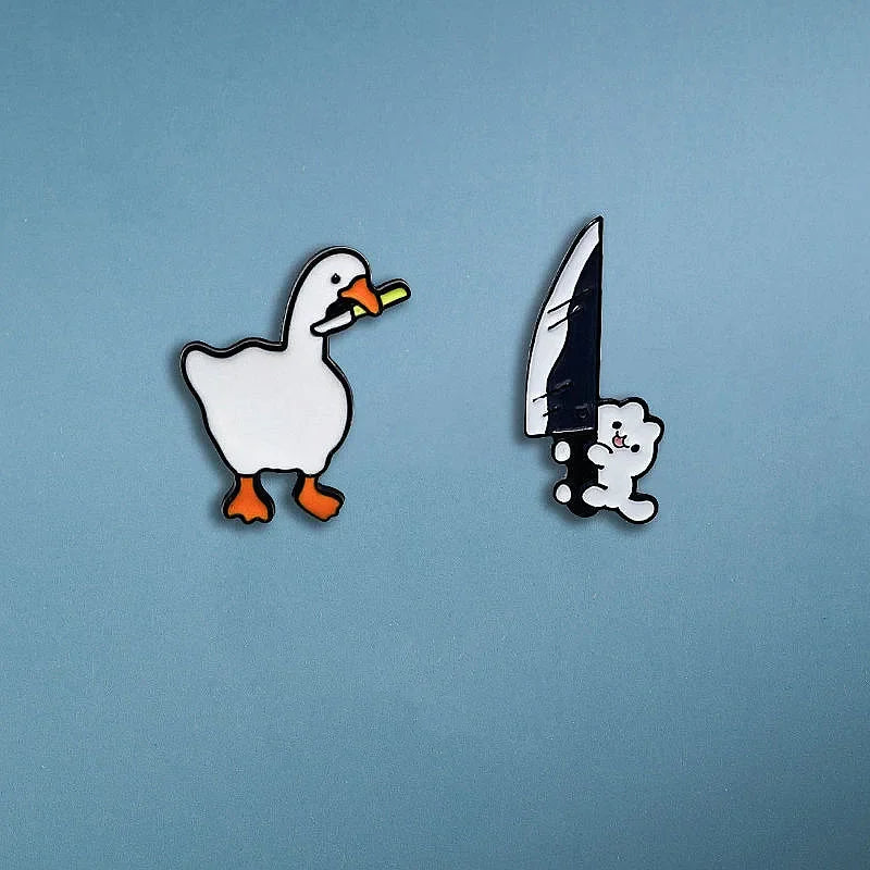 Dospita New Cute Funny White Goose Brooches Enamel Pins for Women Cartoon Anime Cat Badges Backpack Shirt Lapel Pin Jewelry Friends Gift