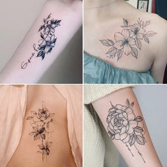 Dospita  -  12pcs Plain Flower Tattoo Stickers Waterproof Female Long-lasting Dark Black Clavicle Sexy Arm Tattoo Large Pattern Temp