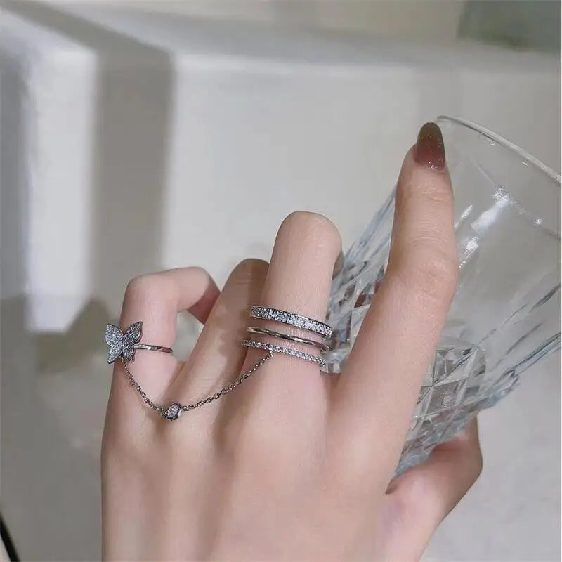 Dospita  -  Punk Irregular Butterfly Rings For Women Liquid Metal Butterfly Earring Aesthetic Egirl Gothic Insect Open Rings Jewelry