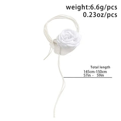 Dospita  -  Long Rope Rose Flower Choker Neck Accessories Adjustable Wedding Necklace with Large Flower Romantic Necklace