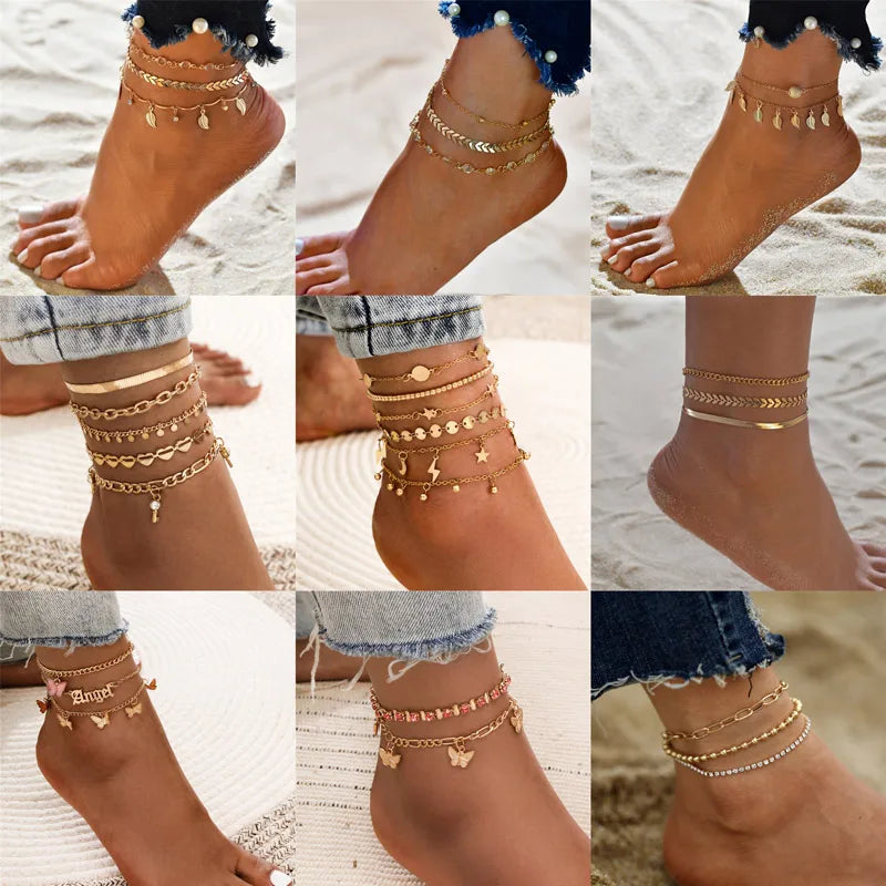 Dospita Gold Color Anklets for Women Foot Accessories Summer Beach Barefoot Sandals Bracelet ankle on leg Female Jewelry Gifts