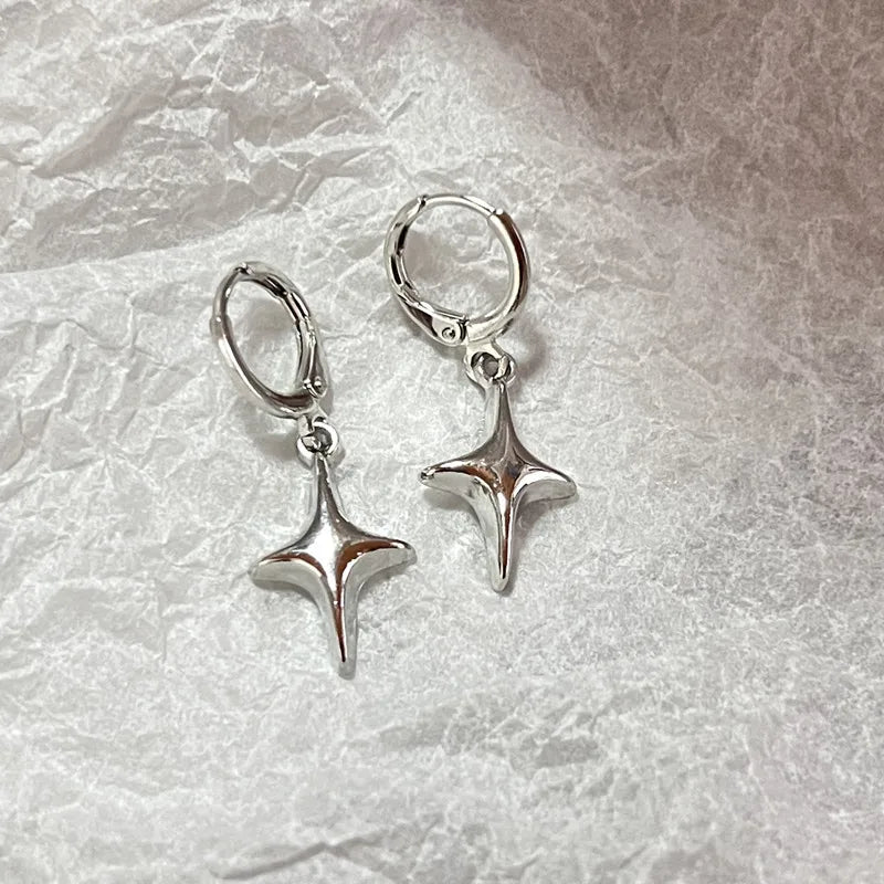 Dospita Punk Star Earrings for Women Double Ring Stud Moon Heart Lightning Pendant Ear Hooks Fashion Y2k Jewelry Accessories Gifts