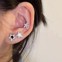 Dospita Y2K Pentagonal Star Stud Earrings for Women Cool Girl Gothic Kpop Punk Design New Simple Removable Earrings Piercing Gifts