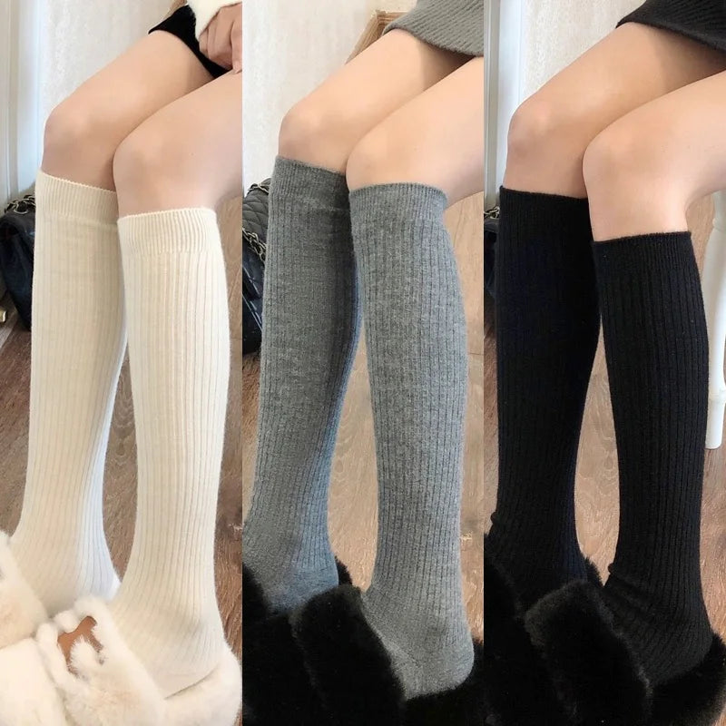 Dospita  -  Soft Wool Long Socks Women Autumn Winter Cashmere Solid Knitted Stocking Skinny Casual Knee High Fluffy Warm Thicken Girls Socks