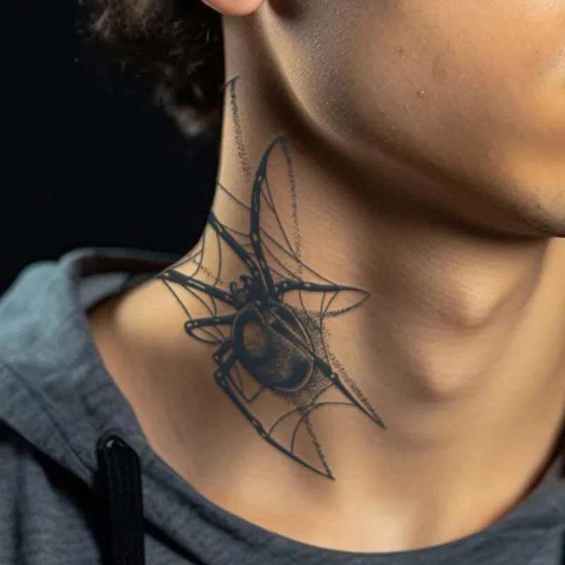 Dospita  -  Black Spider Temporary Tattoo Stickers Waterproof Long Lasting One Week To Two Weeks,realistic, For Men Neck Arm Chest