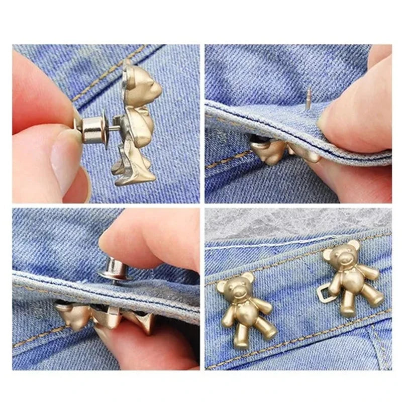 Dospita Detachable Button Metal Bear Tighten Waist Button Adjustable Waist Clip Pins for Women Skirt Pant DIY Clothing Accessories