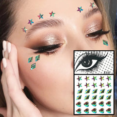 Dospita  -  Red Heart Face Jewelry Temporary Tattoos Eye Forehead Diamonds Jewels Makeup Sticker Sparkle Water Drop Gems Nail Art Festival