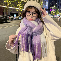 Dospita  -  Purple Mohair Scarf Large Long Winter Shawl for Women Girls Teens Cute Plaid Big Scarves Thickened Warm Foulard