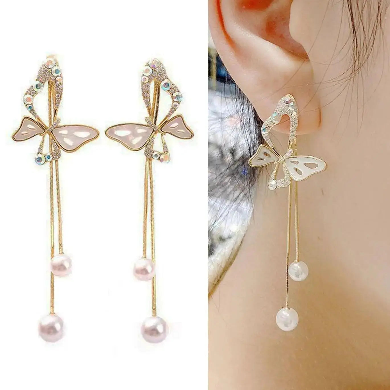 Dospita  -   Needle Purple Butterfly Long Tassel Earrings For Women Jewelry Trending Korean Fashion Luxury Crystal Earrings