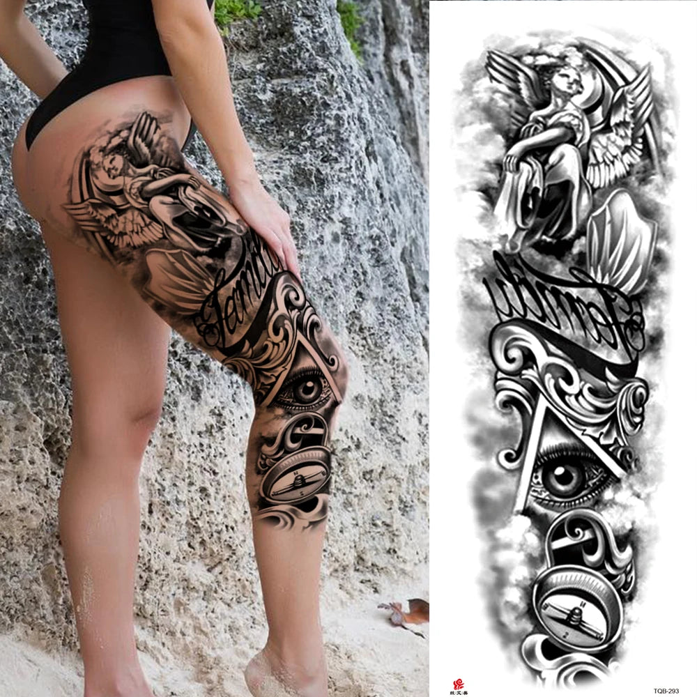 Dospita  -  Black Forest Wolf Temporary Tattoos Sleeve For Men Women Fake Soldier Compass Eye Tattoo Sticker Full Arm Washable Tatoos Sets