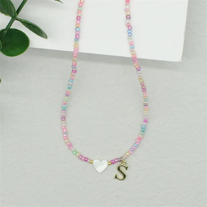 Dospita  -  Boho Handmade Diy Colorful Beaded Choker Women Stainless Steel Letter Pendant Necklace Shell Heart Beach Jewelry Accessories