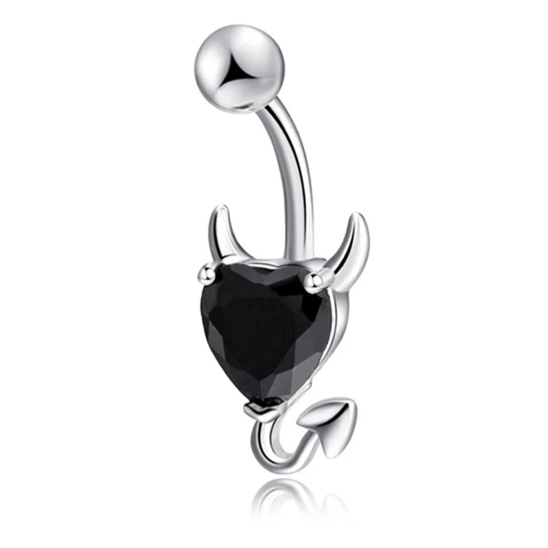 Dospita  -  Little Devil  Belly Button Rings Cute Heart Zircon Navel Belly Piercing Ring For Women Sexy Surgical Steel Body Jewelry Earrings