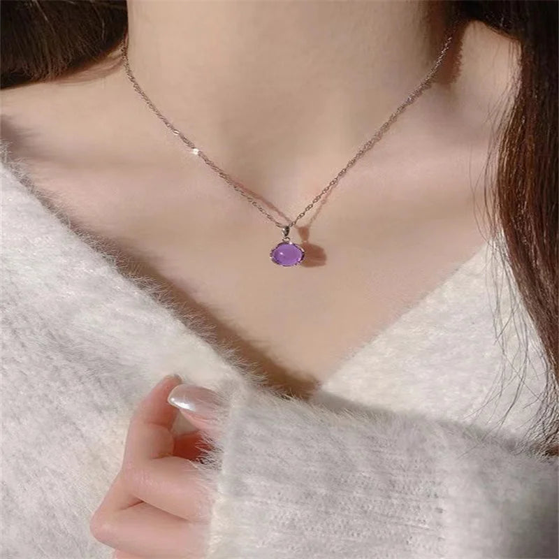 Dospita  -  Elegant Simple Design Purple Round Crystal Pendant Necklace For Women Shiny Crystal Fashion Party Jewelry