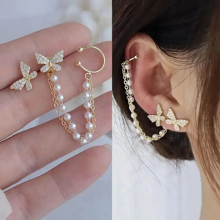 Dospita  -   Needle Purple Butterfly Long Tassel Earrings For Women Jewelry Trending Korean Fashion Luxury Crystal Earrings