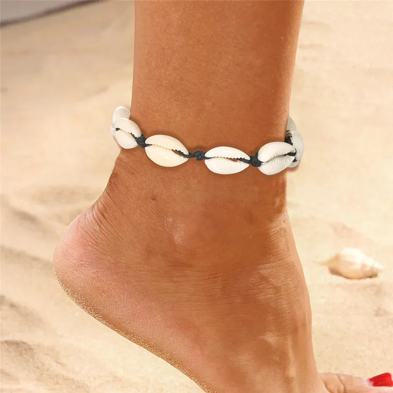 Dospita Fashion Bohemian Imitation Pearls Starfish Charms Bracelets Anklets For Women Summer Foot Chain Shell Jewelry Gift