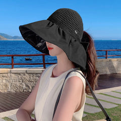 Dospita Summer Hats for Women Outdoor Panama Hat UV Protection Sunhat Foldable Wide Brim Sunhat Bucket Cap Large Brim Sunshade Beach Cap