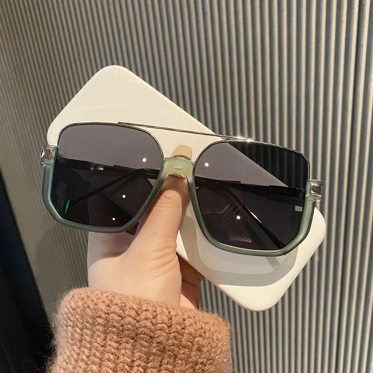 Dospita Fashion Vintage Half Frame Square Sunglasses Double Bridge Sun Shade Glasses Luxury Designer Eyewear Frames Women Men Sunnies