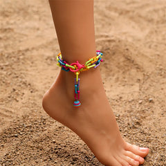 Dospita Colorful Acrylic Chain Anklets Bohemia Natural Seashell Tassel Pendant Ankle on Leg Anklets Summer Beach Foot Jewelry for Women