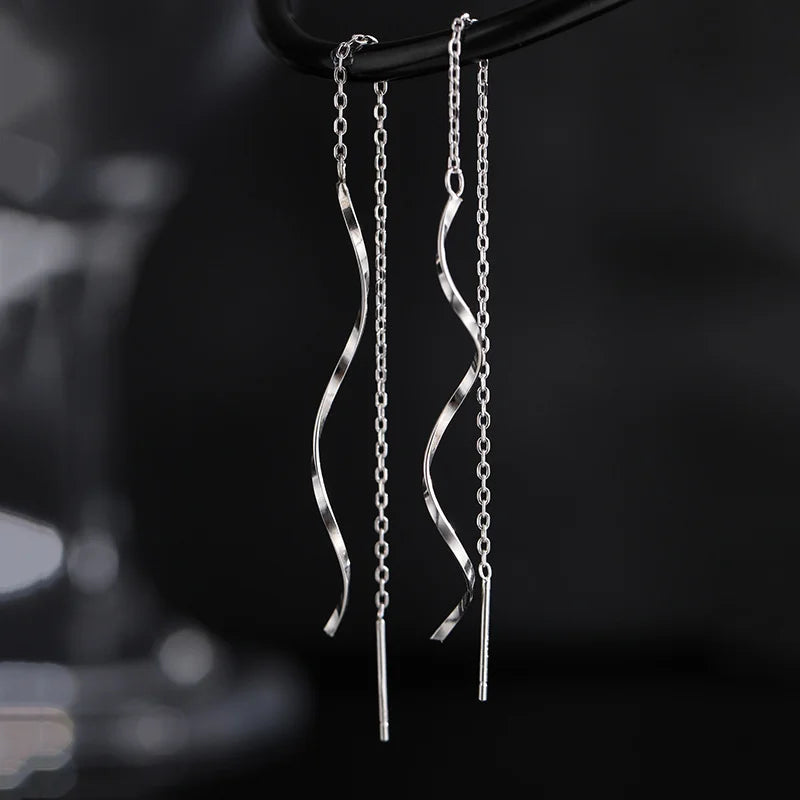 Dospita  -  Accessories for Women Long Tassel Threader Earrings for Women Wave Shaped Simple Long Chain Earring Wedding Party Jewelry Gift