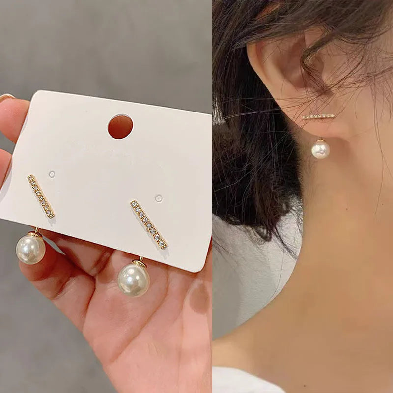 Dospita  -  New Bright Crystal Luxury Korean Unusual Claw Stud Earrings Ear Piercing Hook Irregular Pearl Christmas Jewelry Gift