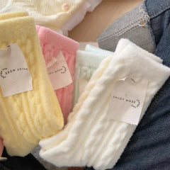 Dospita Winter warm wool socks plus fleece thickened plush sleeping socks Candy colored knitted striped women socks cute fashion socks