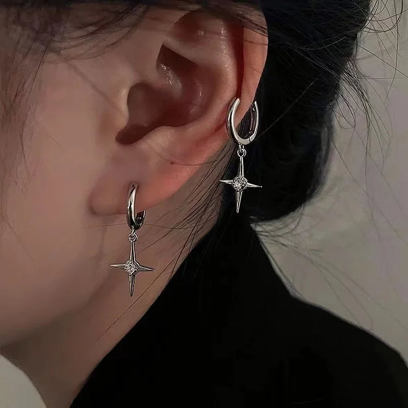 Dospita Korean Fashion Zircon Crystal Cross Women Hoop Earrings For Gothic Punk Hip Hop Female Piercing Dangle Earrings Party Jewelry