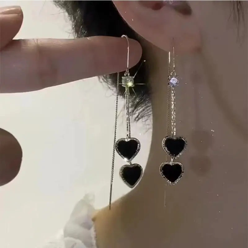 Dospita  -  Exquisite Blue Heart Shaped Zircon Earrings for Women Luxury Long Tassel Ear Line Dangle Earring Ladies Wedding Party Jewelry