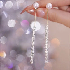 Dospita  -  Korean Long Tassel Pearl Dangle Earrings for Women Luxury Full Rhinestone Gold Color Drop Earrings Wedding Party Jewelry Gift