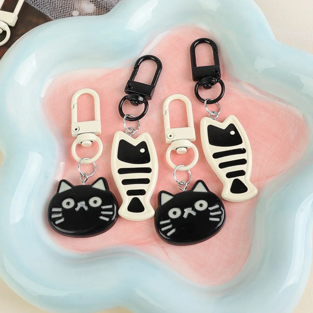 Dospita  -  1pair Cute Little Cat Keychain Creative Fish Kitten Resin Cartoon Pendent Fashion Bag Accessories for Couple Gift Car Key Chains