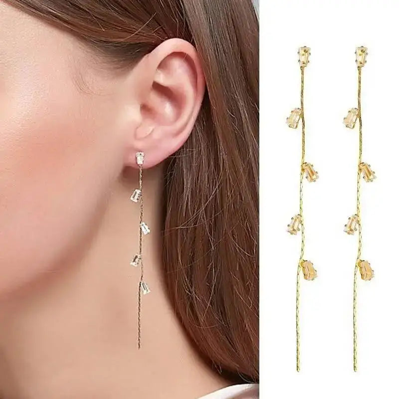 Dospita  -   Needle Purple Butterfly Long Tassel Earrings For Women Jewelry Trending Korean Fashion Luxury Crystal Earrings