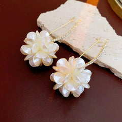 Dospita  -  Summer Long Flower Earrings Hand-made Pearl Beaded Korean Fashion Shiny Earrings Sweet Jewelry Gifts Wholesale