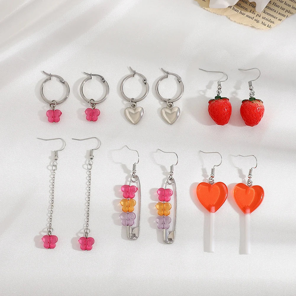 Dospita Resin Earrings Paper Clip Eardrop Strawberry Earrings Christmas Asymmetric Earrings Earring For Women Ear Ring Love Earrings