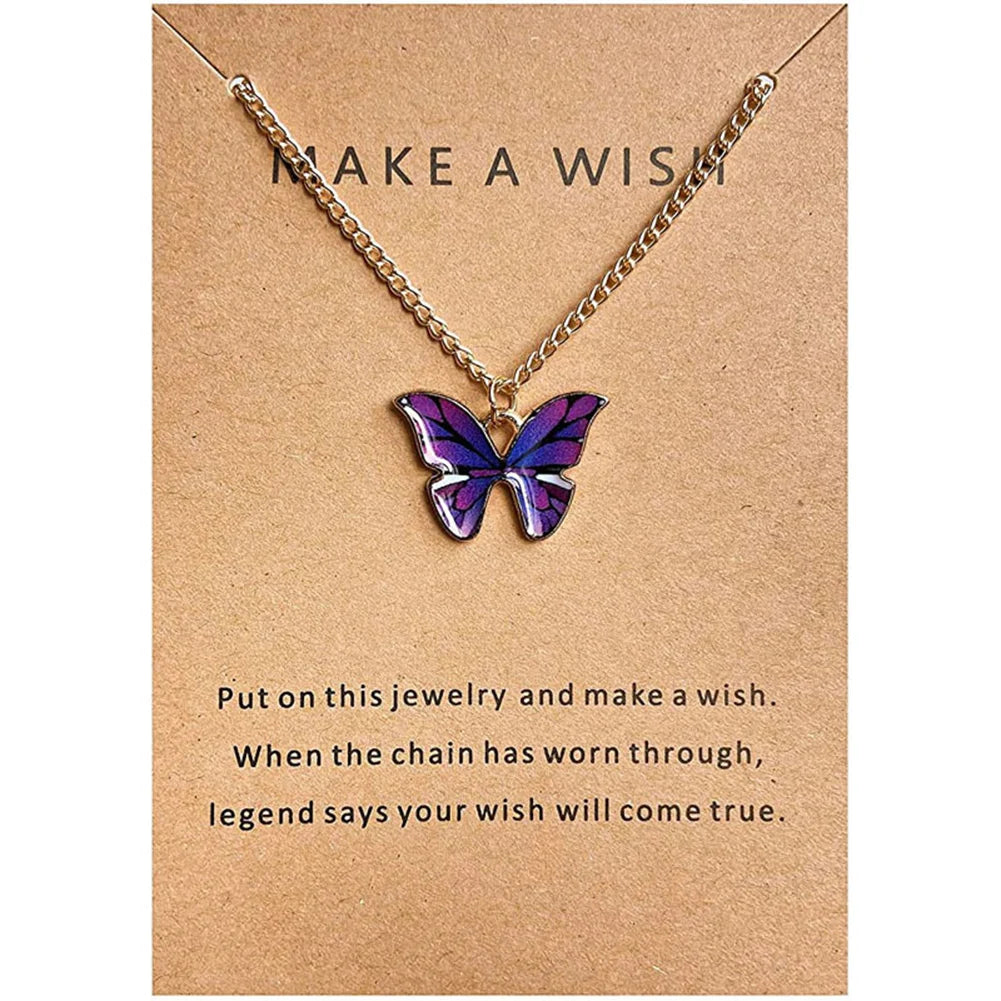 Dospita Party Gift Fashion Enamel Butterfly Gift Charm Butterfly Pendant Necklace for Wome Charm Pendant Friendship Couple Necklace