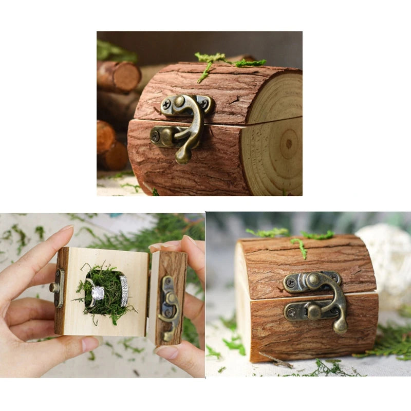 Dospita Creative Ring Box Wooden Handmade Craft Rustic Jewelry Storage Holder Personalized Ring Bearer Box Wedding Gift for Girl