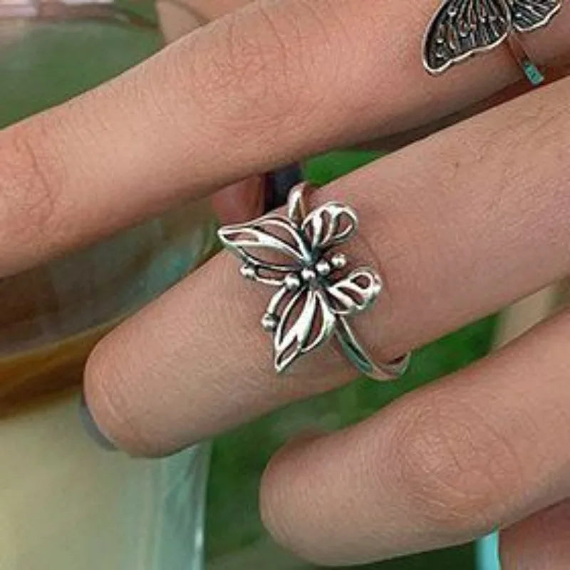 Dospita Vintage Punk Metal Butterfly Shape Rings Adjustable Butterfly Women's Rings Exquisite Insect Ring Gothic Jewelry Free Shipping