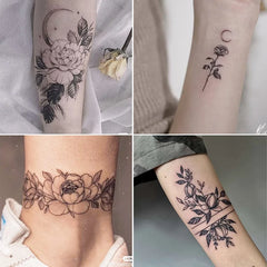 Dospita  -  12pcs Plain Flower Tattoo Stickers Waterproof Female Long-lasting Dark Black Clavicle Sexy Arm Tattoo Large Pattern Temp