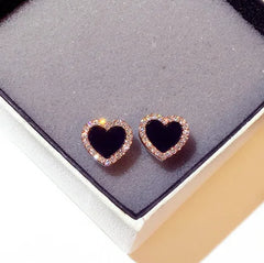 Dospita  -  Engagement Enamel Cute Heart Stud Earrings for Women Girls Rose Gold Color Summer jewelry Black Earring Wedding Jewelry Gifts