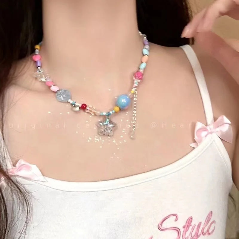 Dospita  -  Y2K Candy Color Beads Neck Lace Choker For Girl Child Cute Gift Accessories For Holiday Parties