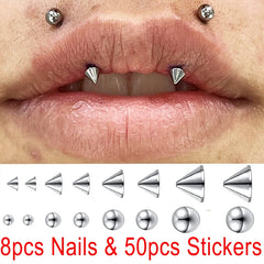 Dospita  -  Vampire Tooth Fake Lip Nails Stickers Eyebrow Ear Stud Non Piercing Earring Studs Teens Hip Hop Fake Nose Ring Body Jewelry Set