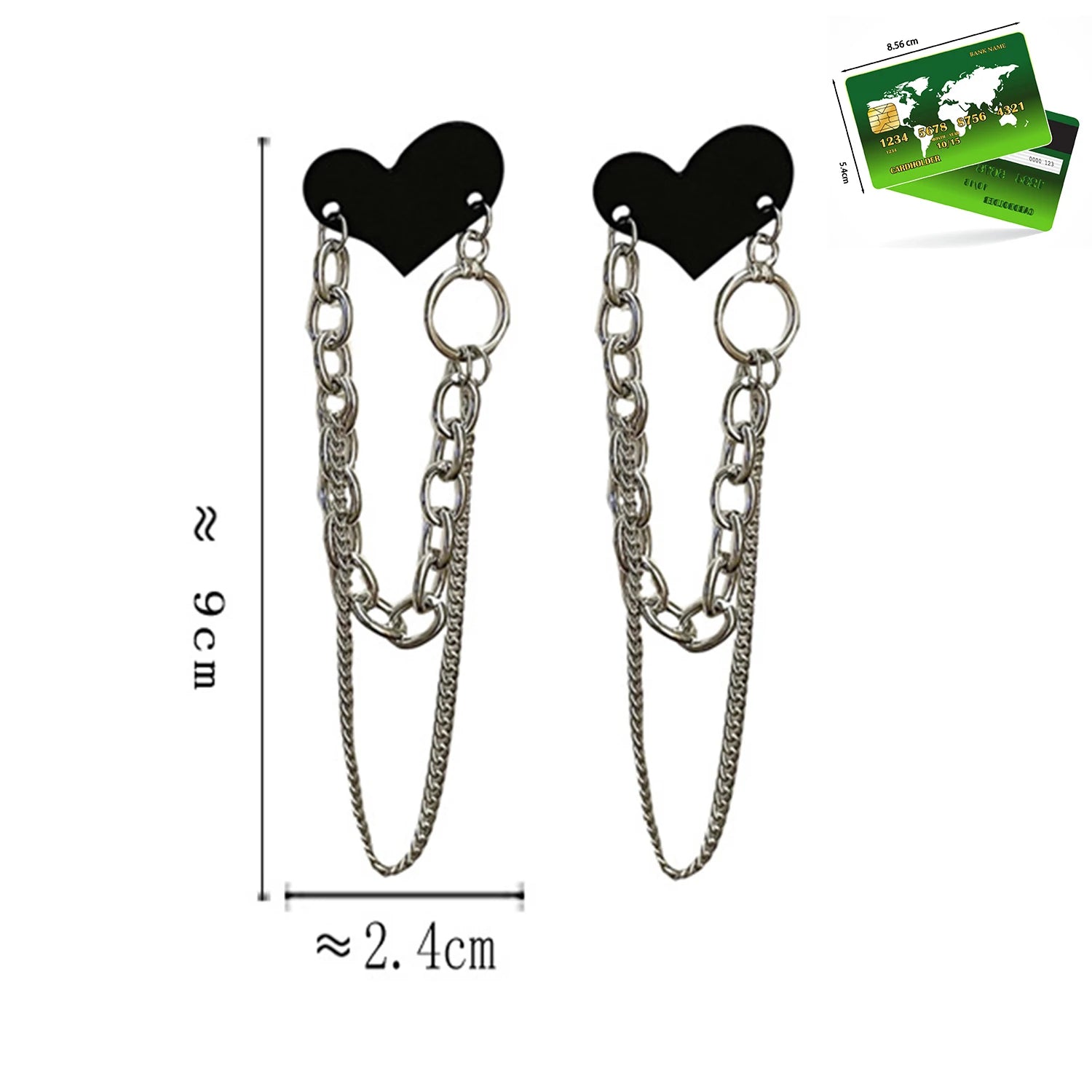 Dospita Vintage Black Heart-Shape Earrings New Trendy Long Chain Simple Personality Hi-Hop Cool Girl Earrings Daily Accessories