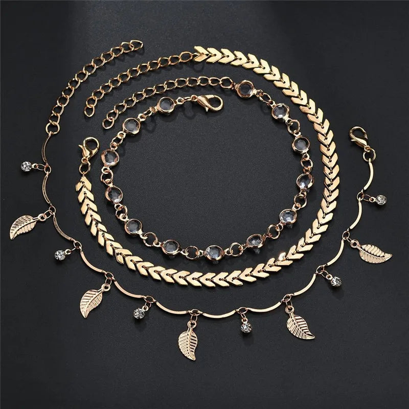 Dospita Gold Color Anklets for Women Foot Accessories Summer Beach Barefoot Sandals Bracelet ankle on leg Female Jewelry Gifts