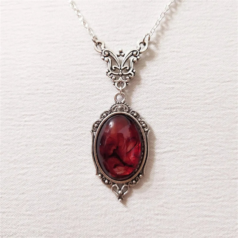 Dospita  -  Gothic Vintage Red Quartz Crystal Necklace Butterfly Necklace Vampire Embossed Witch Jewelry Accessories Vintage Chokers