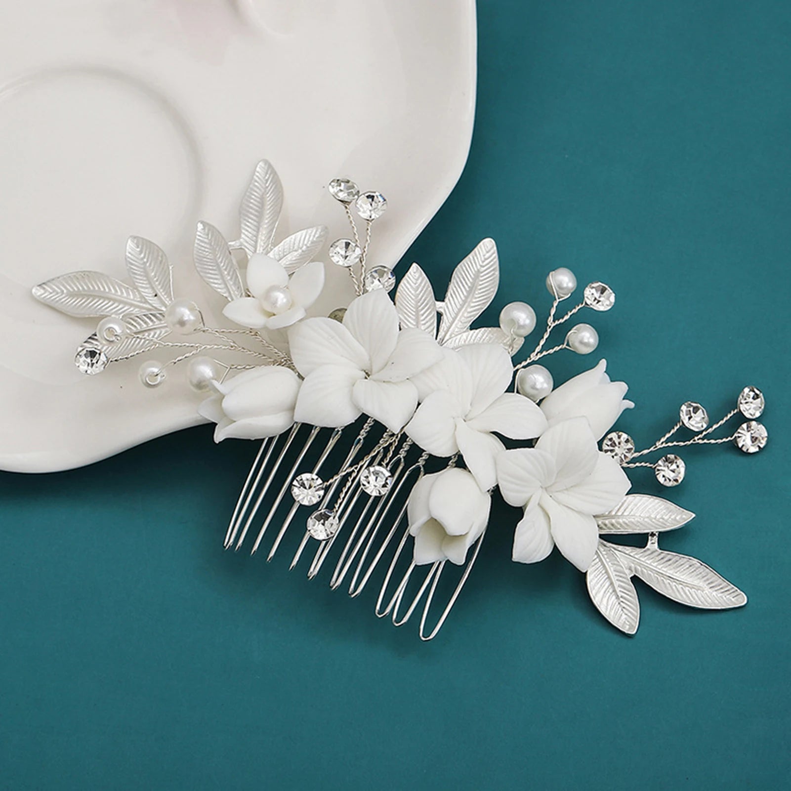 Dospita Wedding Hair Combs Bridal Flower Headpiece Hair Accessories For Women Hair Jewelry Pearl Rhinestone Elegant Women Accessories