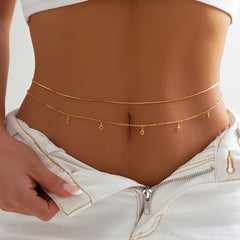 Dospita  Fashion Crystal Glass Pendant Waist Chain Simple Metal Double-layer Belly Chain Summer Sexy Bikini Beach Body Jewelry