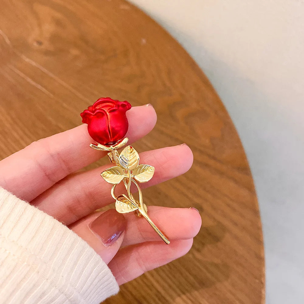 Dospita New Red Rose Flower Brooch For Women Elegant Blouse Brooch Pin Dress Luxury Fashion Jewelry Accessories Party Gifts