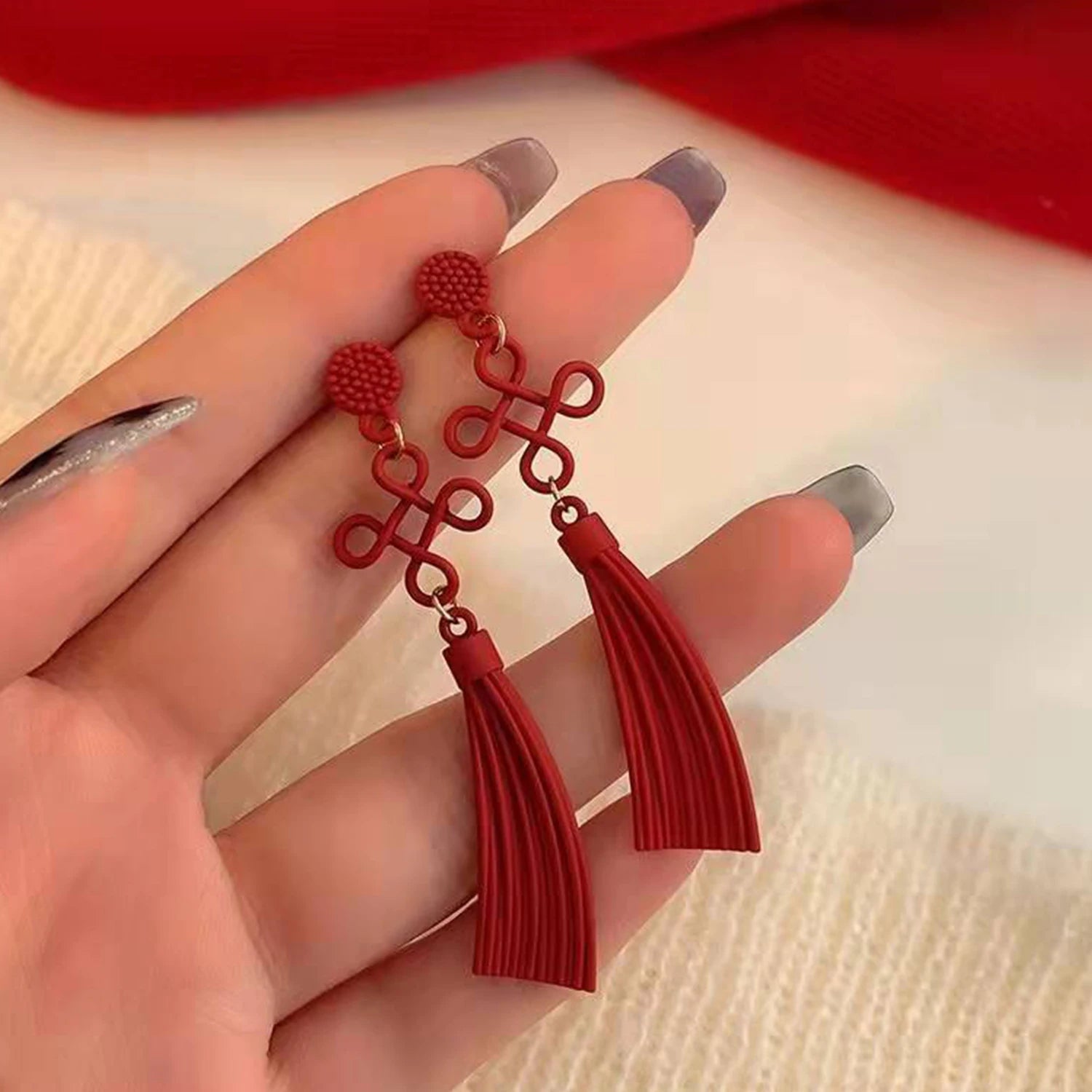 Dospita Chinese Knot Earring Red Congratulations Auspicious Wishful Prosperity Long Drop Earrings New Trendy Earring Jewelry Accessories