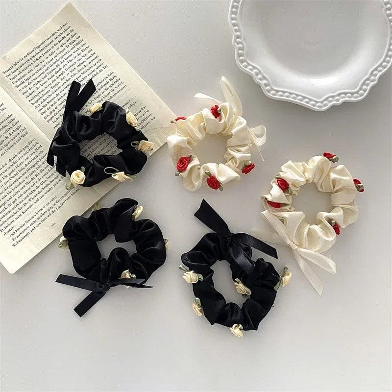 Dospita Romantic Rose French Large Hair Ring Hair Rope Ties Vintage Girls Flower Scrunchies Bands Hair Accessories for Women